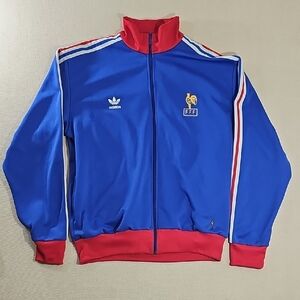 Adidas Royal Blue Zip-Up Sweater with Red and White Stripes